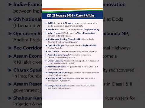 21 February 2026 Current Affairs | UPSC/UPPCS 2026 | AI Education, Graphene Policy, Assam Economy 