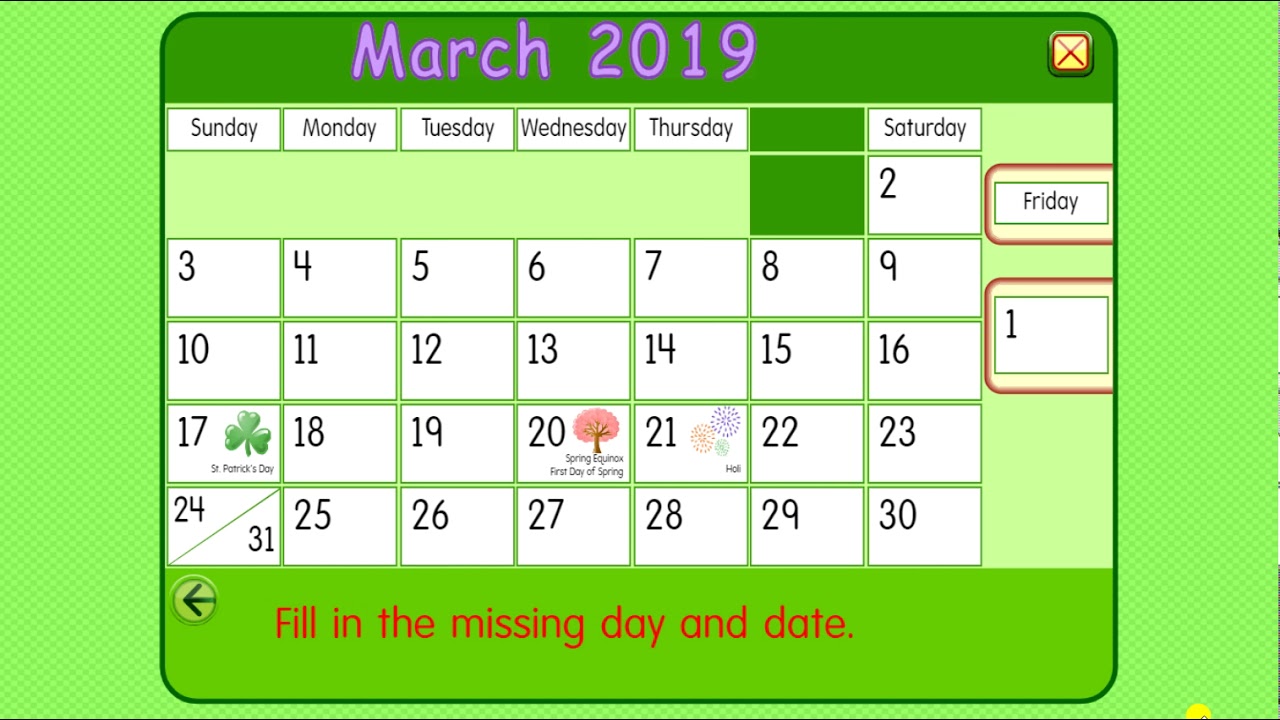 Starfall Calendar March 2019 YouTube