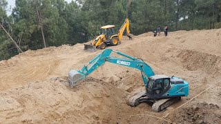 Hyundai 220 LS Excavator - Kobelco SK 220 Excavator Cutting Hill- Opening New Track On Hill-Part 11