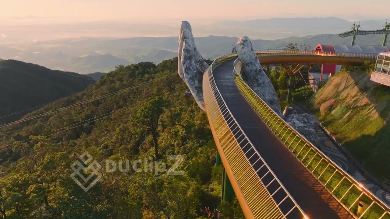 Cinematic 4K Drone Footage of Da Nang Golden Bridge in Morning Light