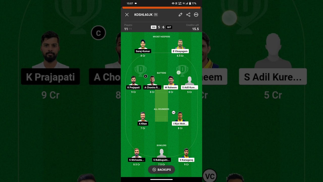 GGI vs QUT DREAM 11 TEAM | GGI VS QUT 