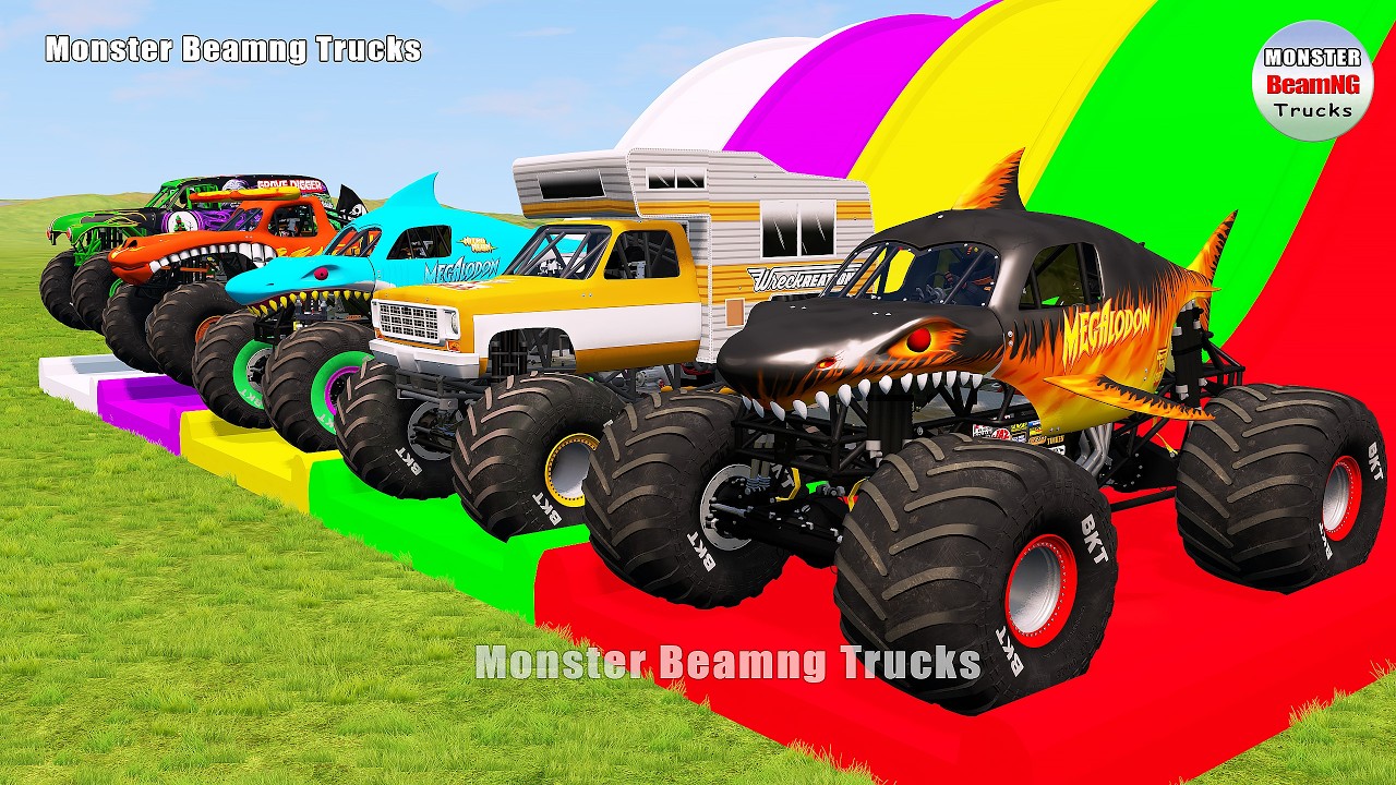 Triple Flatbed Trailer Monster Trucks Transport with Slide Color - BeamNG.drive 532
