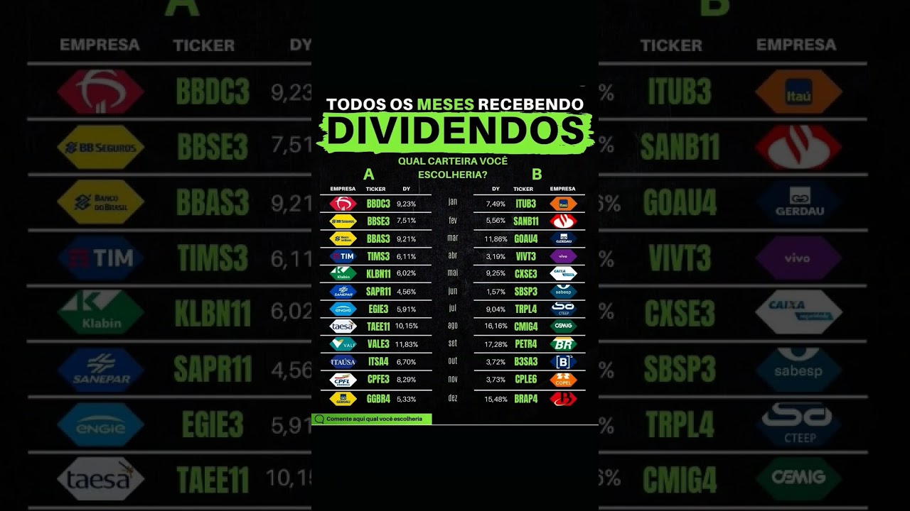 Todos os meses recebendo dividendos qual você escolheria?