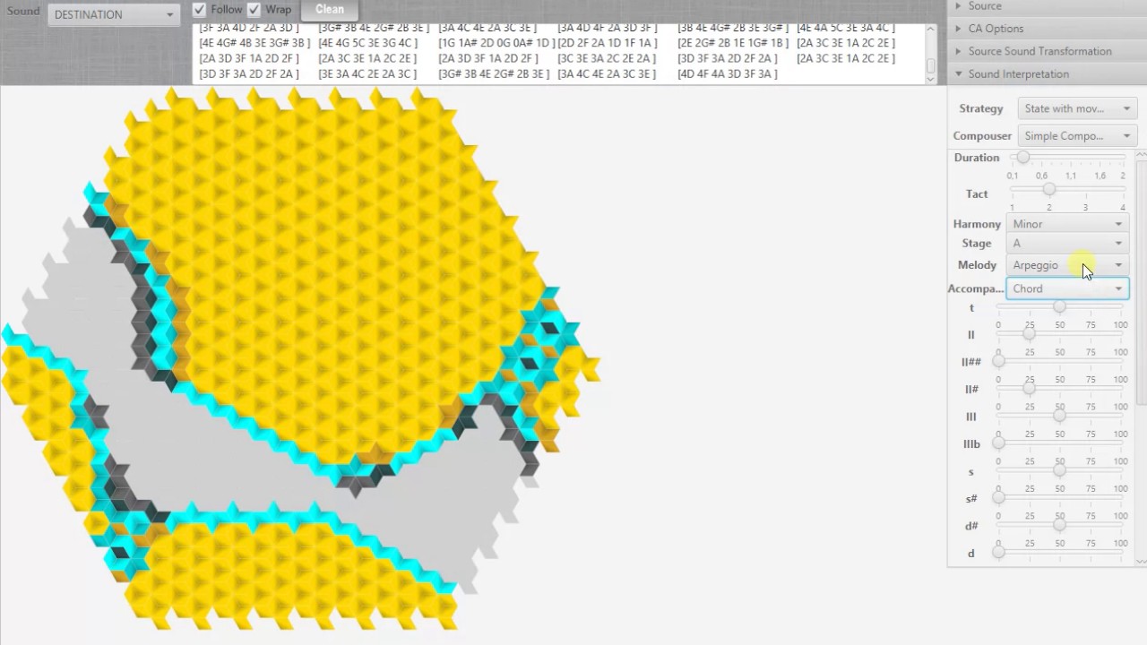 Generation of music based on a cellular automaton - First demo - YouTube