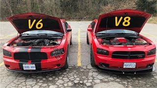 Dodge Charger EXHAUST! - 2006 R/T Daytona Stock vs. 2009 SXT Modded (V6 vs.  V8) LOUD!! - YouTube