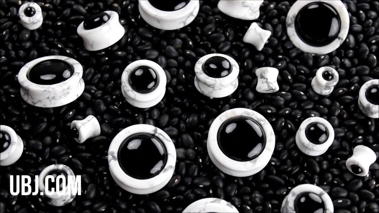 White Howlite Stone Plugs with Obsidian Stone Inlay | UBJ.com