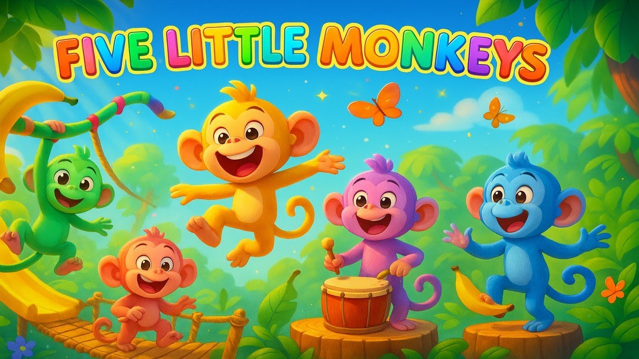 Five Little Monkeys | Preschool Counting Song & Nursery Rhyme for Kids ...