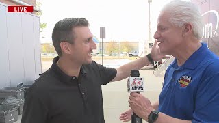 Ed Wilson catches up with Michael Admire before Perry vs. Hoover Football