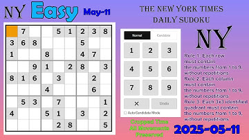 The New York Times Daily Sudoku 2025-05-11 Easy