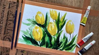 tulips watercolor yellow flower simple tulip watercolour paintings