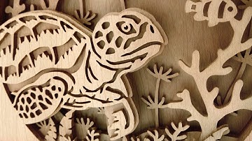 Wooden shadow box - Sea turtle. Scroll saw pattern
