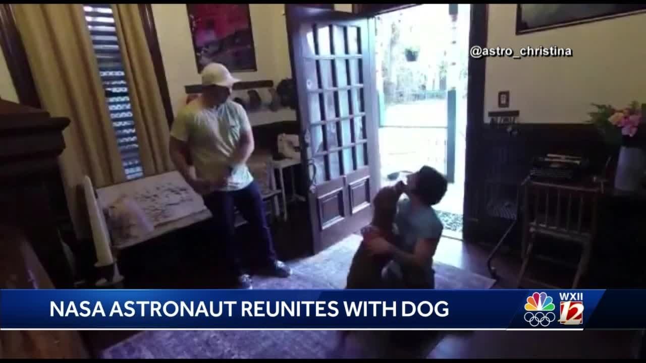 HAPPY REUNION! Astronaut Christina Koch reunites with best friend, Little Brown Dog, after 328 da...