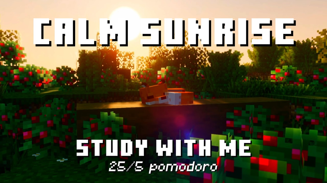 2-HOUR Study With Me in Minecraft | Calm Sunrise | 25/5 Pomodoro Timer