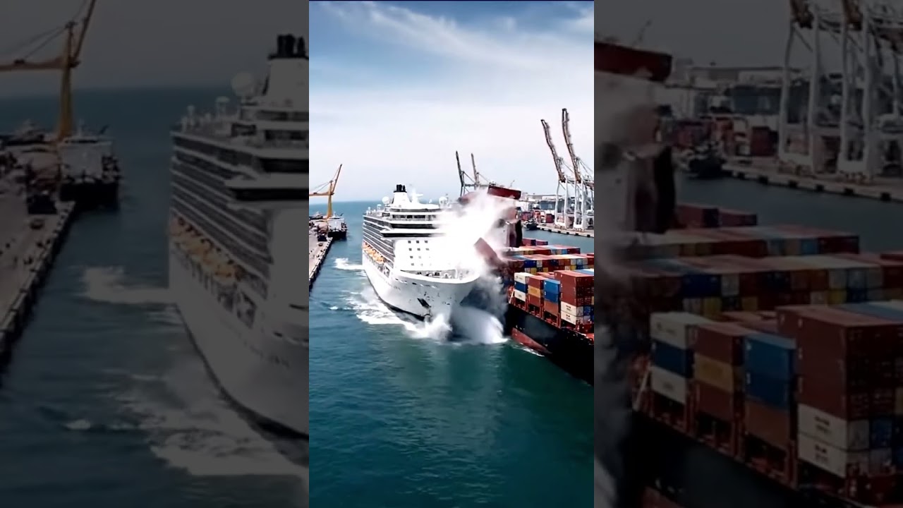 Uncontrolled Cruise Ship Collides With Dockside Area! 