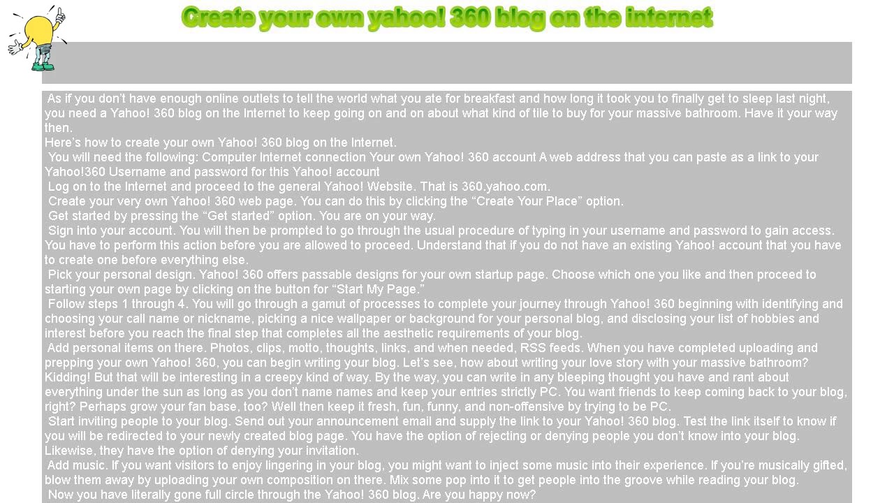 How to : Create your own yahoo! 360 blog on the internet - YouTube