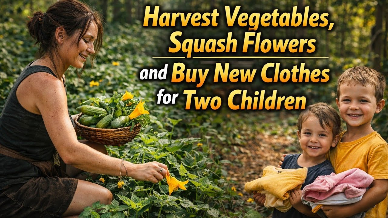Harvest Vegetables, squash flowers and buy new clothes for Two Children 