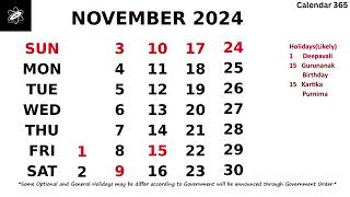 November Calendar 2024 - November 2024 Calendar with Holidays - India 📅 Calendar 365 📅