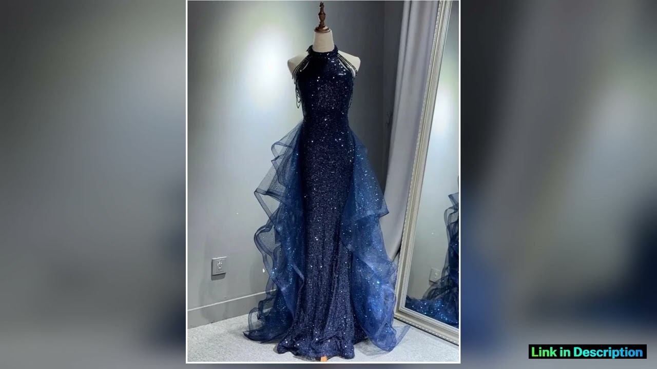 Elegant Sparking Navy Blue Evening Dresses Halt Beading Party Gown Customized Prom Dress 2025 Tiere