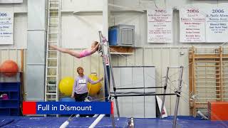 Full in Dismount on Bars featuring Coach Mary Lee Tracy