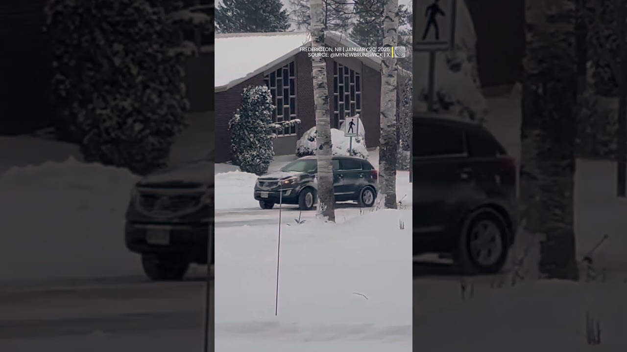 Cars struggle on snowy streets in Fredericton, New Brunswick | 