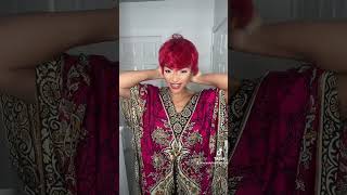Baddie on a budget red human synthetic pixie wig install for beginners. Follow for more.