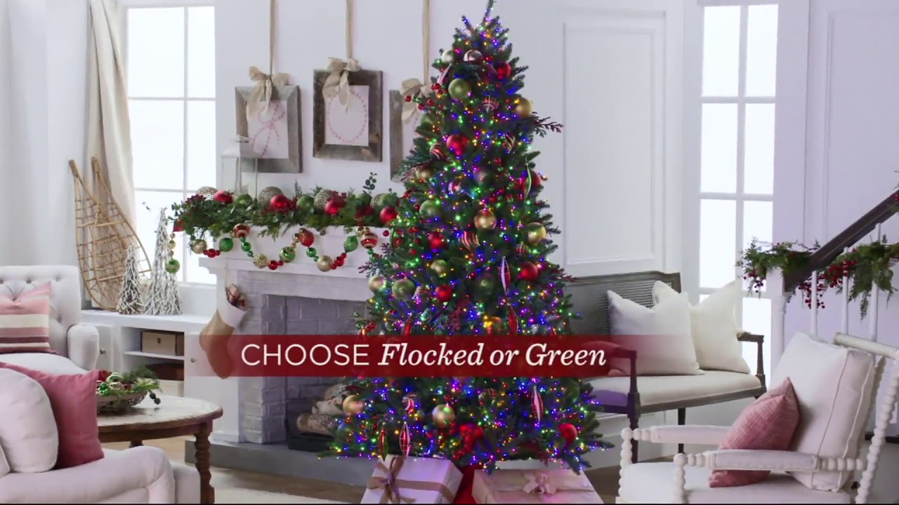 Santa's Best MultiFunction Green or Flocked LED Microlight Tree on QVC