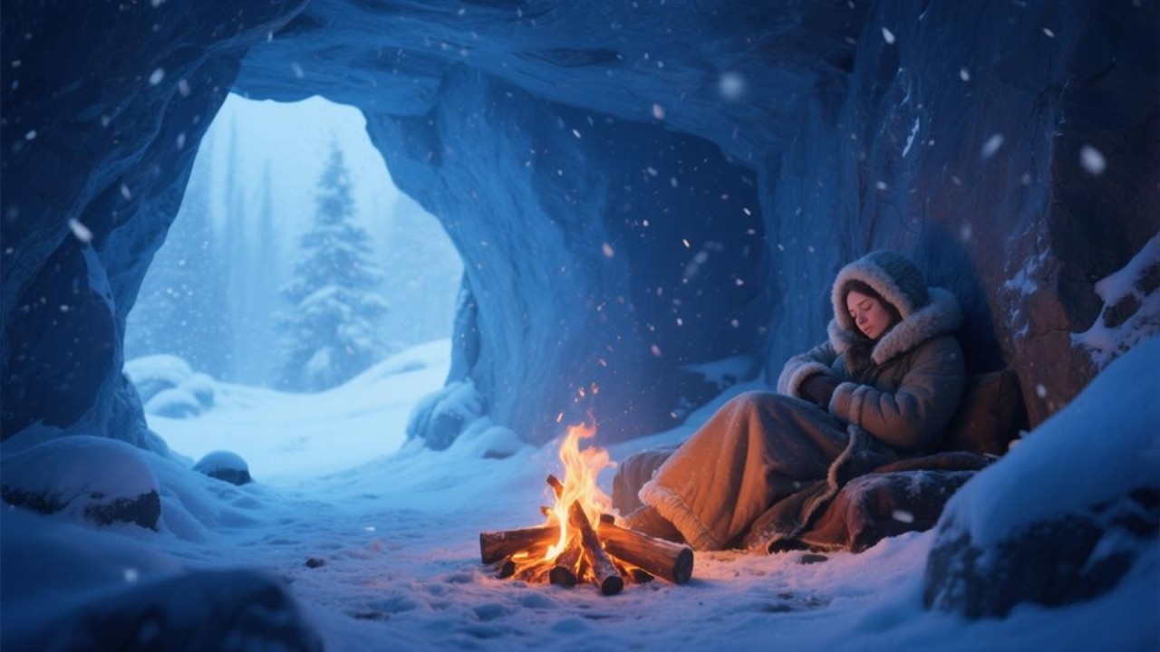 Winter Sleep Calm with Snowy Air and Cozy Fireplace Glow Gentle Winter Calm Music