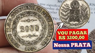 2000 Réis Coin, Year 1851, Rare Silver, Updated Catalog Values