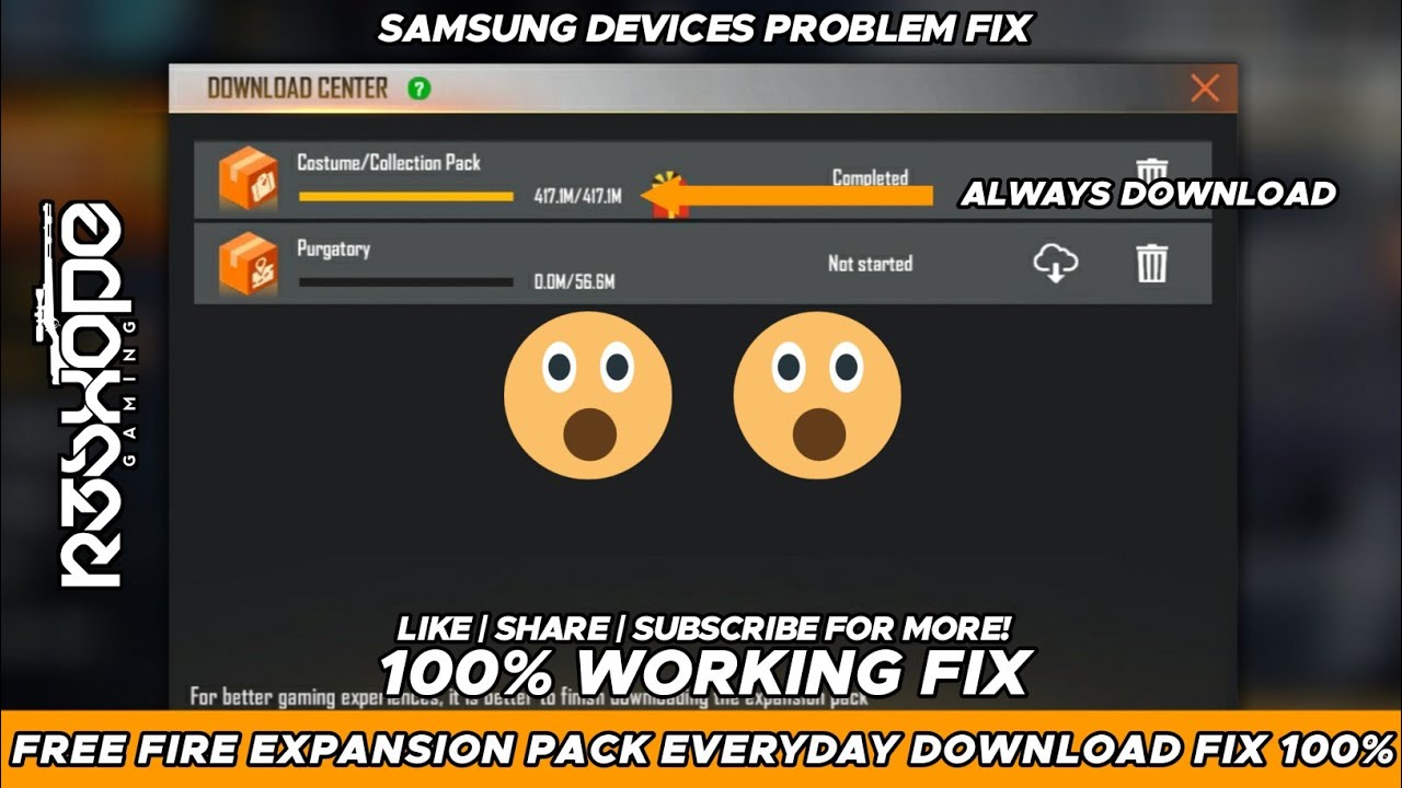 FREE FIRE EXPANSION PACK DAILY DOWNLOAD PROBLEM ON SAMSUNG DEVICES FIX 100% | SOLUTION VIDEO