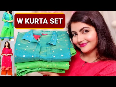 MYNTRA W kurta set review | RARA |W Women Green & Golden Printed Kurta & Trousers With Ethnic Jacket