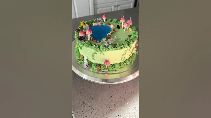 Woodland cake with a jello pond! 🍄🪷 #cake #cakedecorating #shorts #enchantedforest