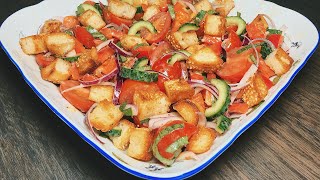 Овощной салат Панцанелла. Салат с сухариками и вкусной заправкой [салаты на праздничный стол]