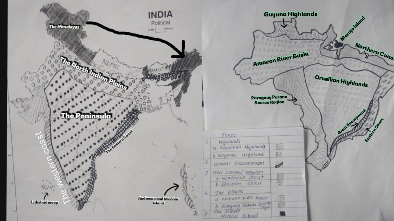 Physiographic divisions of India and Brazil Map(Reading/Marking) | 10th ...