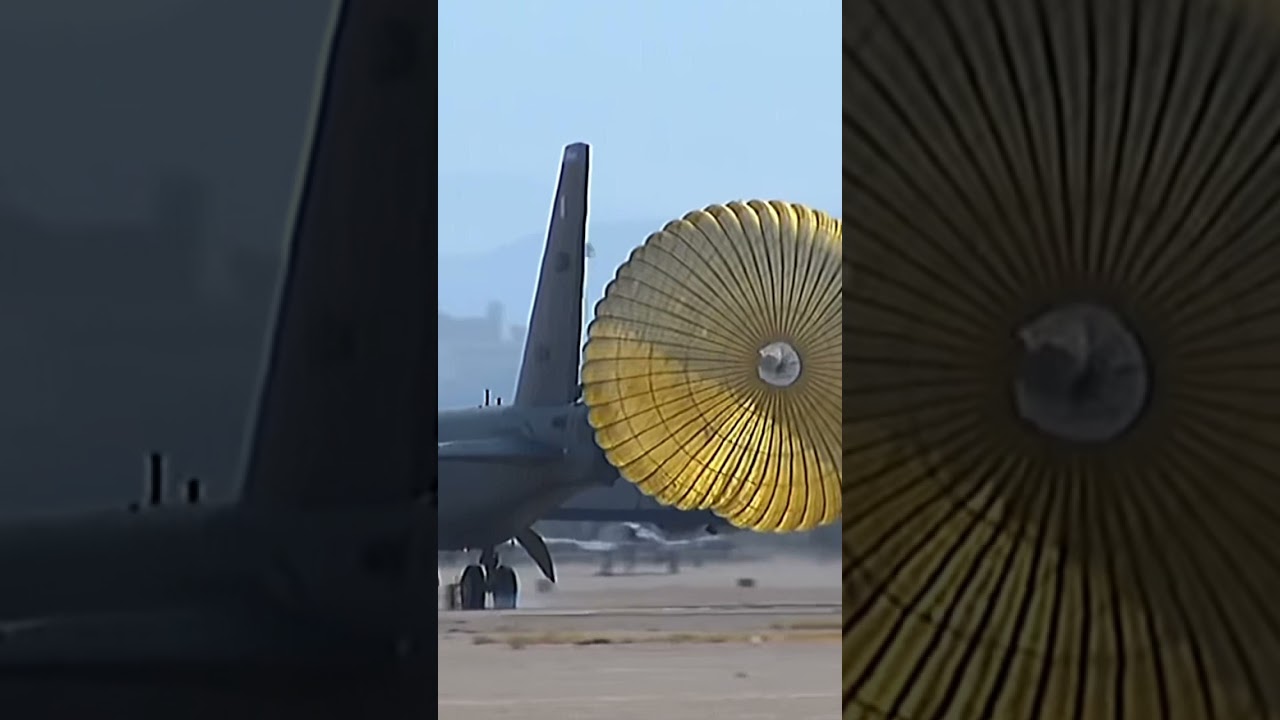 B-52 Stratofortress landing with a drag chute 