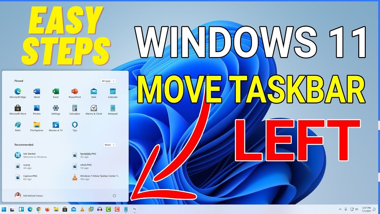 Move Start Bar to Left | Windows 11| Align taskbar icons to left or ...