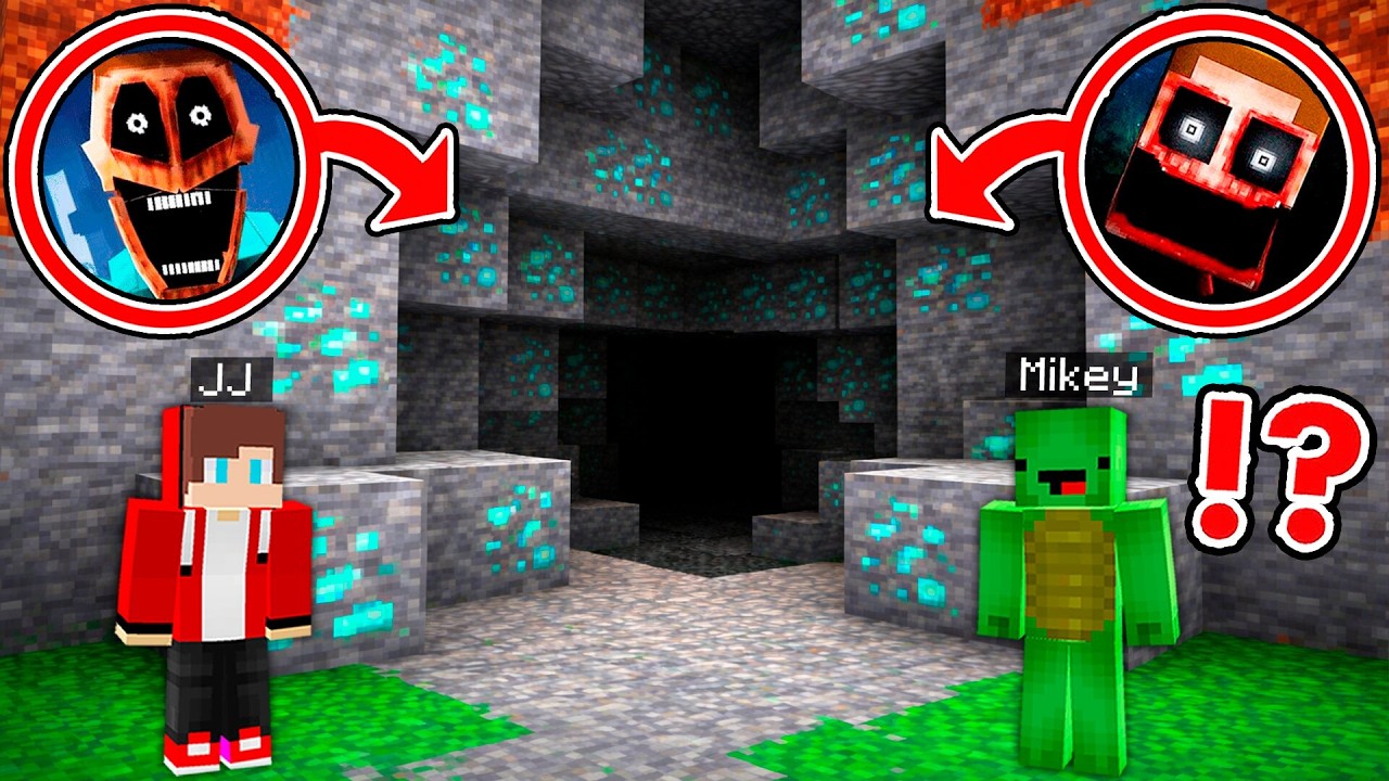 JJ and Mikey Found DIAMOND CAVE with MIMIC and MIMIC SPIDER in Minecraft ?!