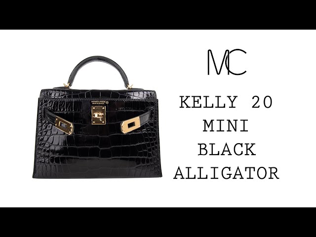 Hermes Kelly 20 Mini Sellier Black Alligator Shiny Gold Hardware