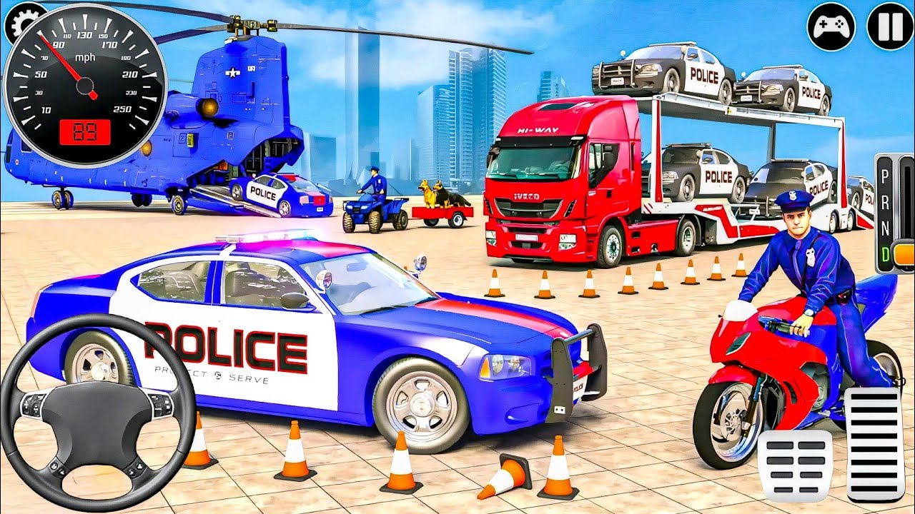 US Police Car Transport Truck Driving - Airoplane Multistorey Car Driver 3D : Android Gameplay #1