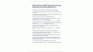 2023 California Dmv Permit Test Correct Questions Answersrated A5