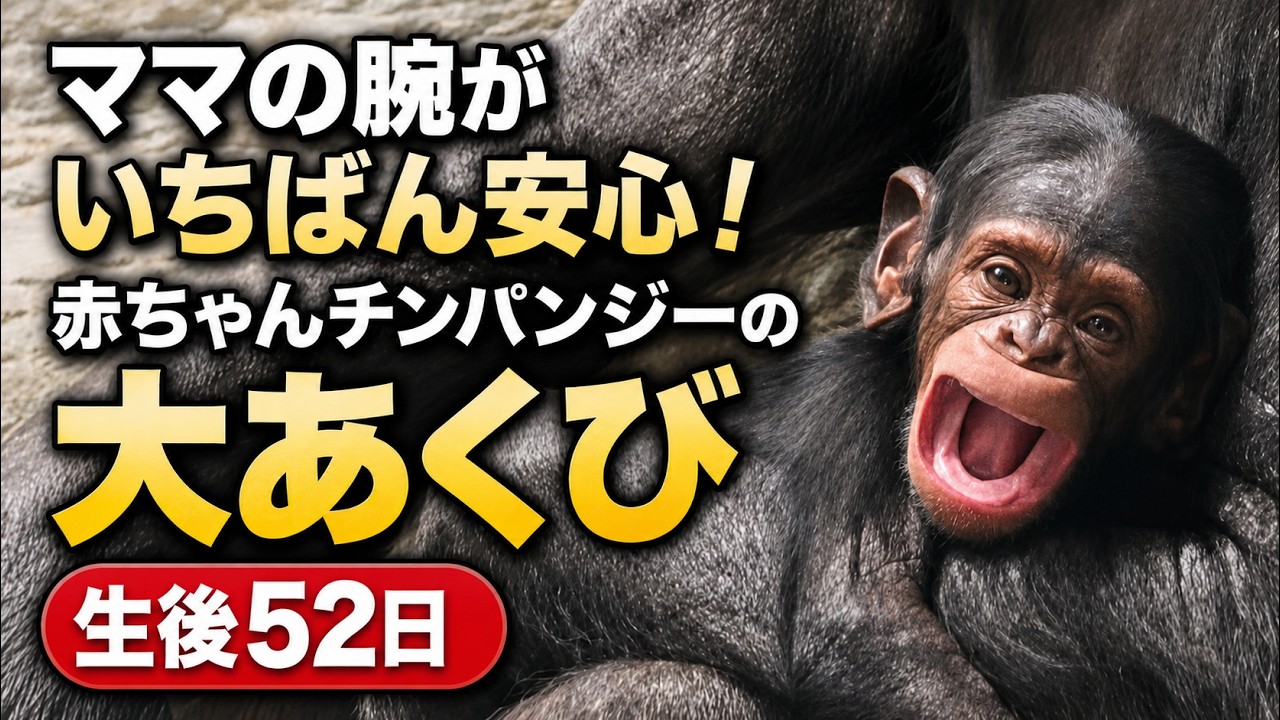 ヤマネとチンパンジー Mom's Arms Are the Safest! Baby Chimpanzee's Big Yawn [Tennoji Zoo