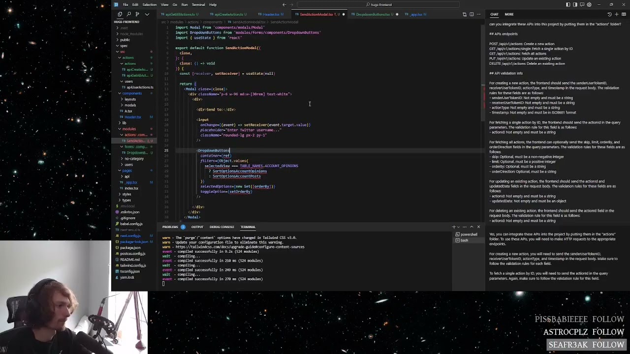 creating dropdown for selecting action like a hug