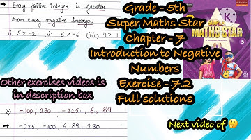 Grade 5 ch 7 ex 7.2 super maths star || Introduction to negative numbers || Mathsadda ||