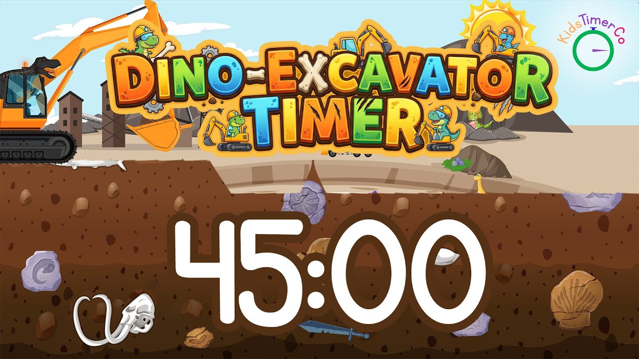 45 Minute Dinosaur Excavator Adventure! Visual Timer for Kids
