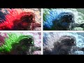 Godzilla rising from the ice but with different colors