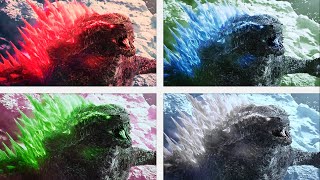 Godzilla rising from the ice but with different colors