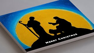 Christmas Drawing Easy, Jesus Christ Birth Scenery Drawing, How To Draw Nativity Scene In Oil Pastel