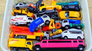 Box full of Mode Cars Pick Up, Dump Truck, Garbage, Ambulance, Police Car, Fife Trucks, DHL 27