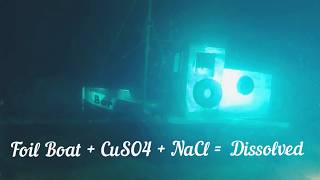 Aluminum Foil Boat Dissolving in Copper Sulfate. 100x Timelapse