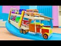 Learn Colors for Children to Learn with Toy Street Vehicles with Car Transport Truck for Kids