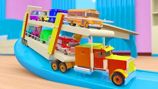 Learn Colors for Children to Learn with Toy Street Vehicles with Car Transport Truck for Kids